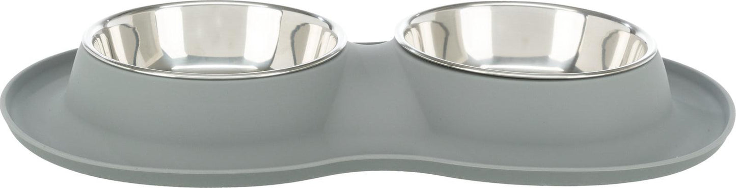 Trixie Bowl set, silicone/stainless steel, 2 x 0.4 l/x· 16 cm/40 x 5 x 23 cm, grey.