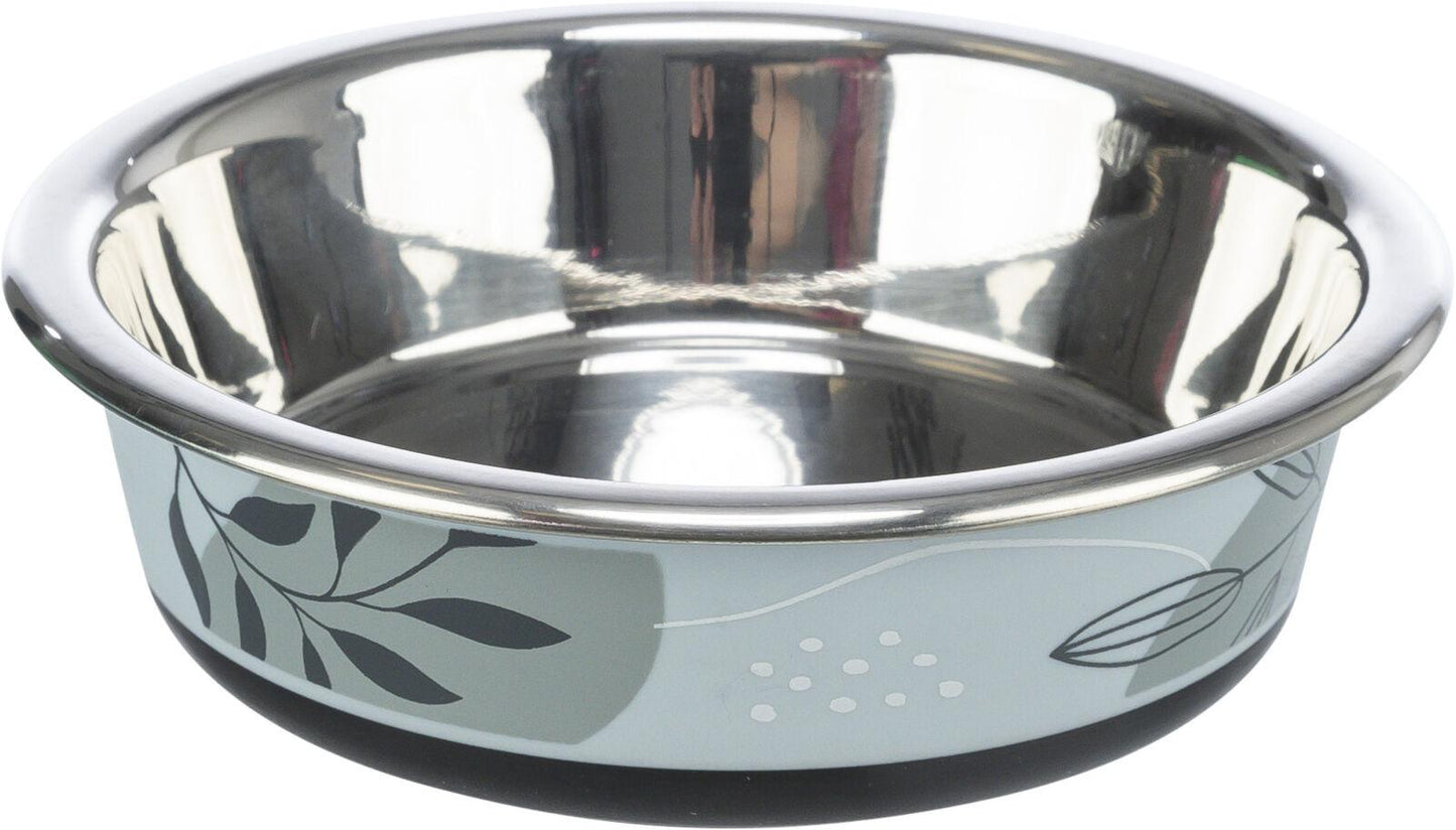Trixie Bowl, flat, stainless steel/plastic/rubber, 0.2 l/x· 12 cm, blue-grey.