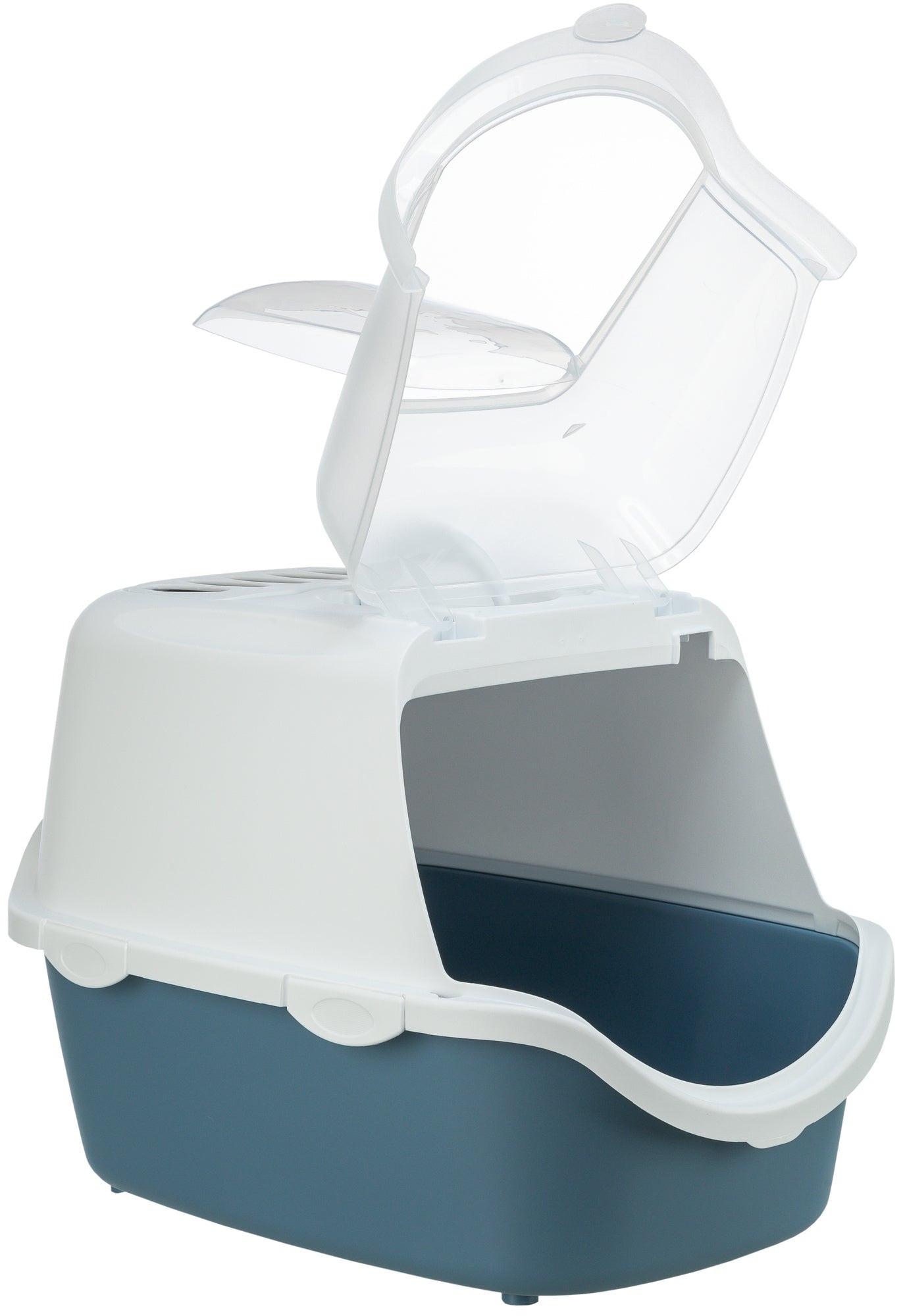 Trixie Vico Open Top Litter Tray, with hood, 40 x 40 x 56 cm, blue-grey/white.