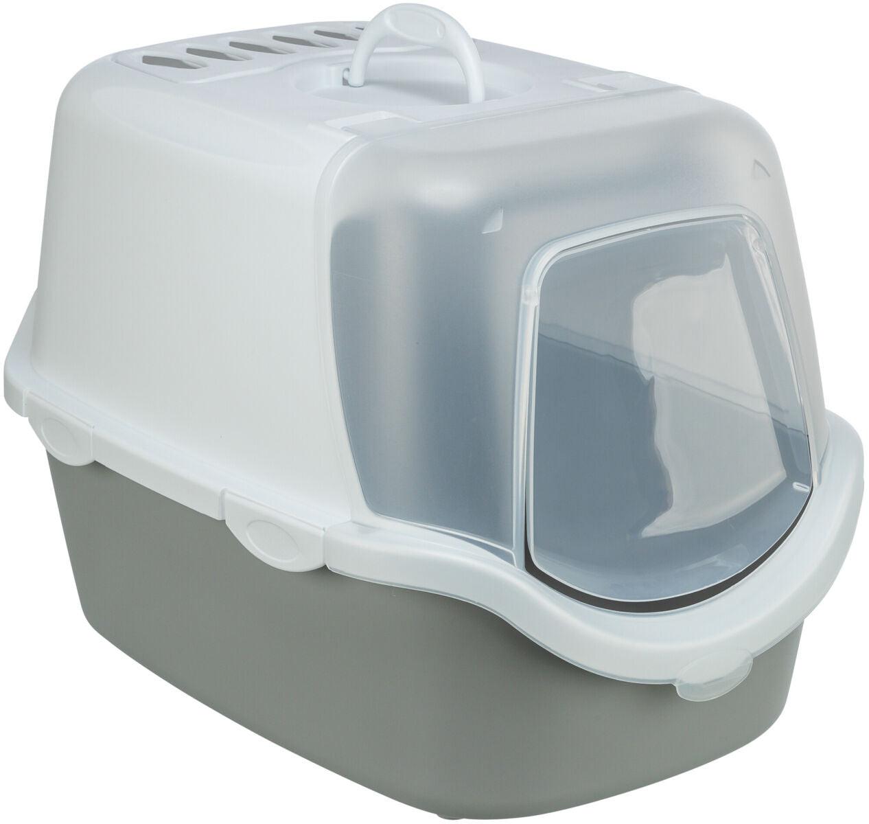 Trixie Vico Open Top cat litter tray, with hood, 40 x 40 x 56 cm, light grey/white.