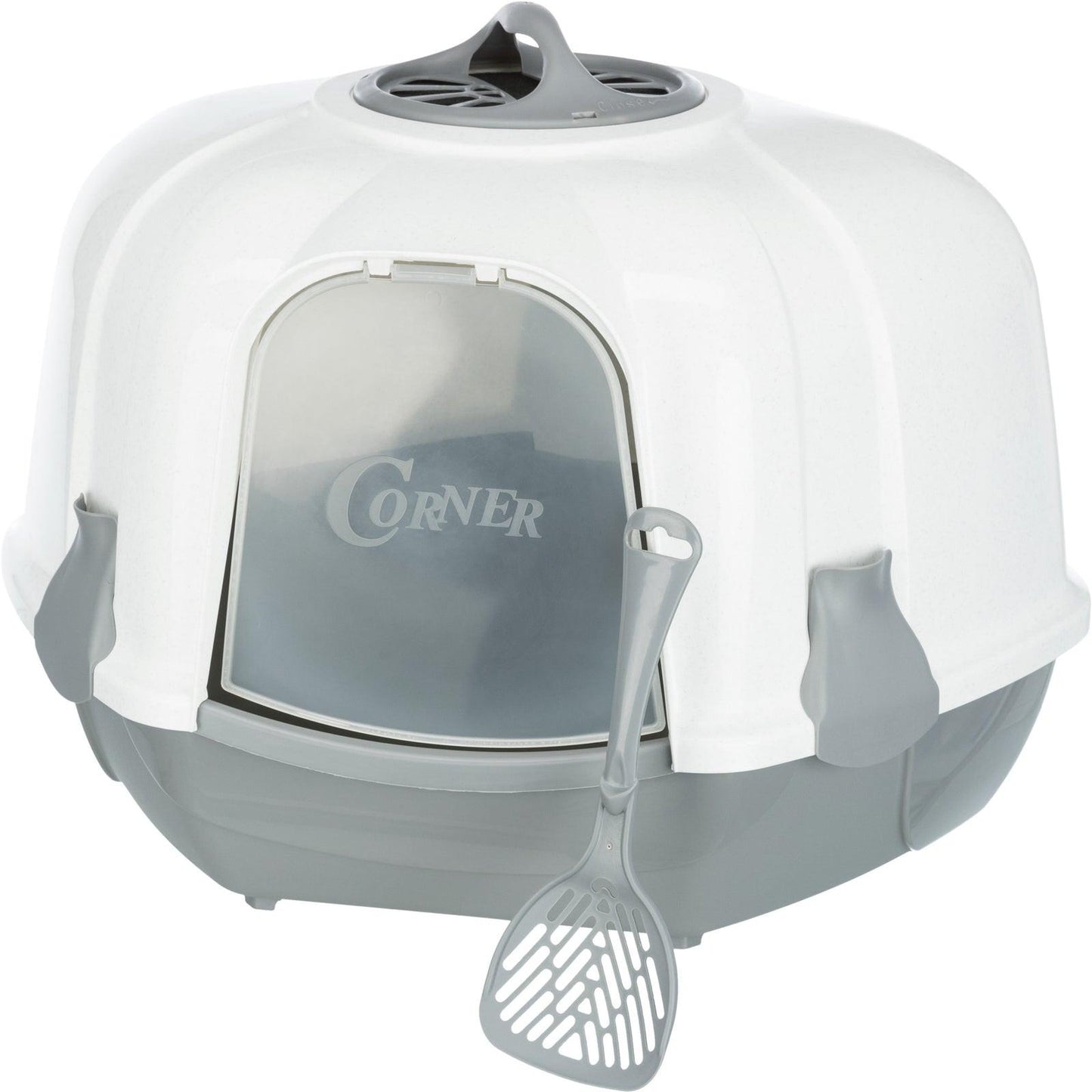Trixie Maro corner litter tray, with hood, 60 x 43 x 52 cm, light grey/granite.