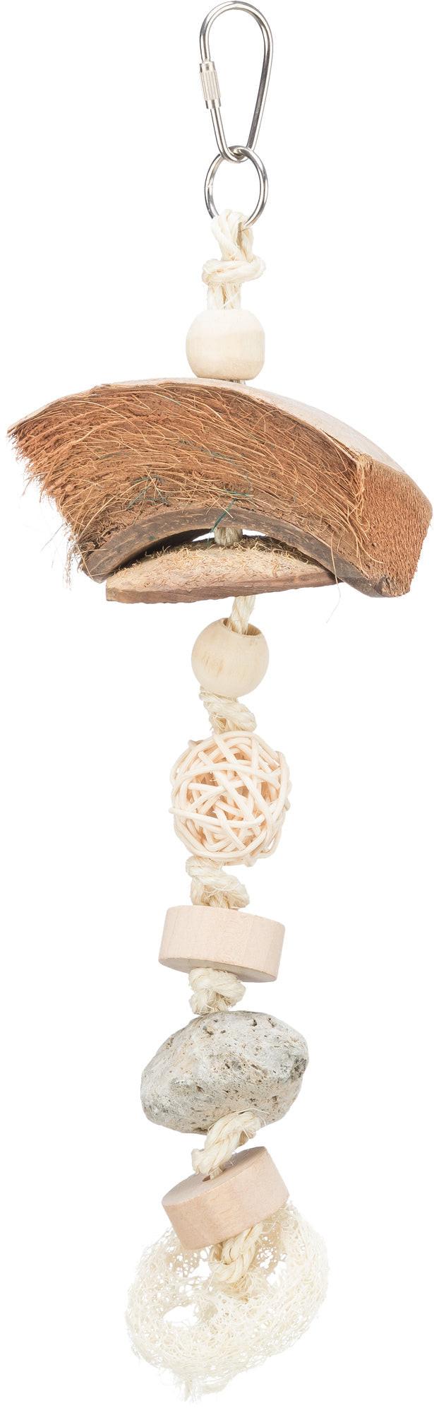 Trixie Natural toy coconut/rattan/lava rock, 35 cm.
