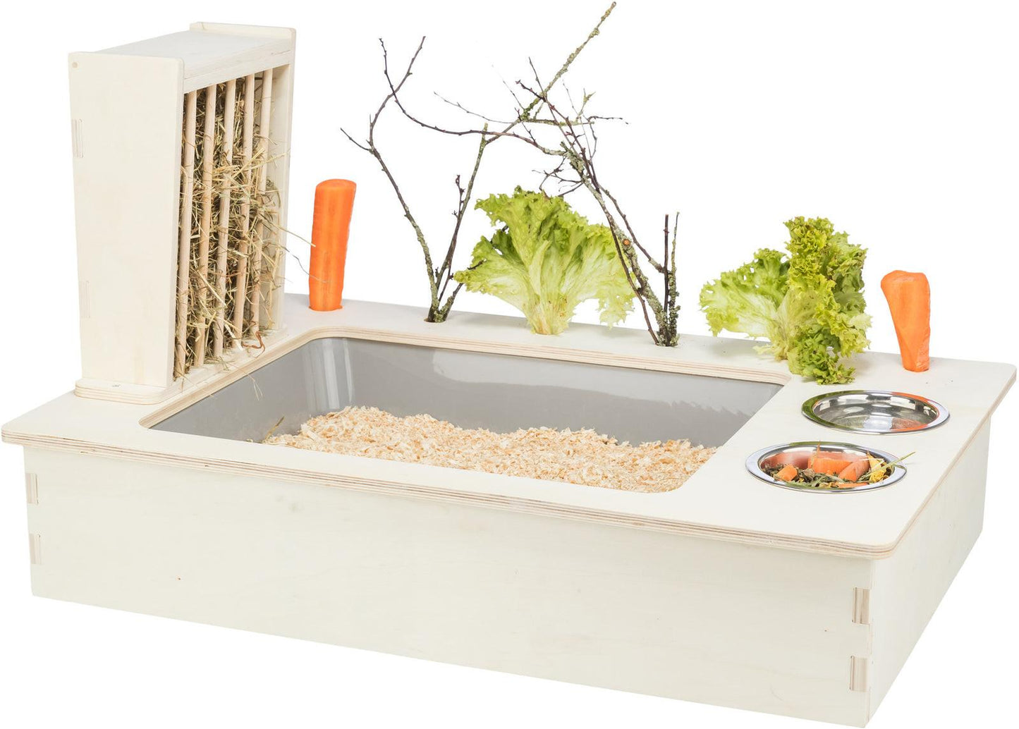 Trixie Feeding station with bowls/hay manger wood, 70 X 41 X 47 cm.