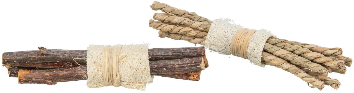 Trixie Set Sticks with loofah, wood/sea grass, 2 pcs., 10 x 3 cm