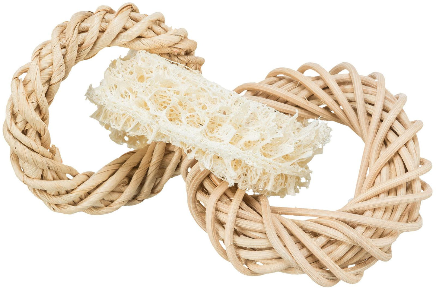 Trixie Loofah ring with rattan and corn leaf ring, 13 cm.