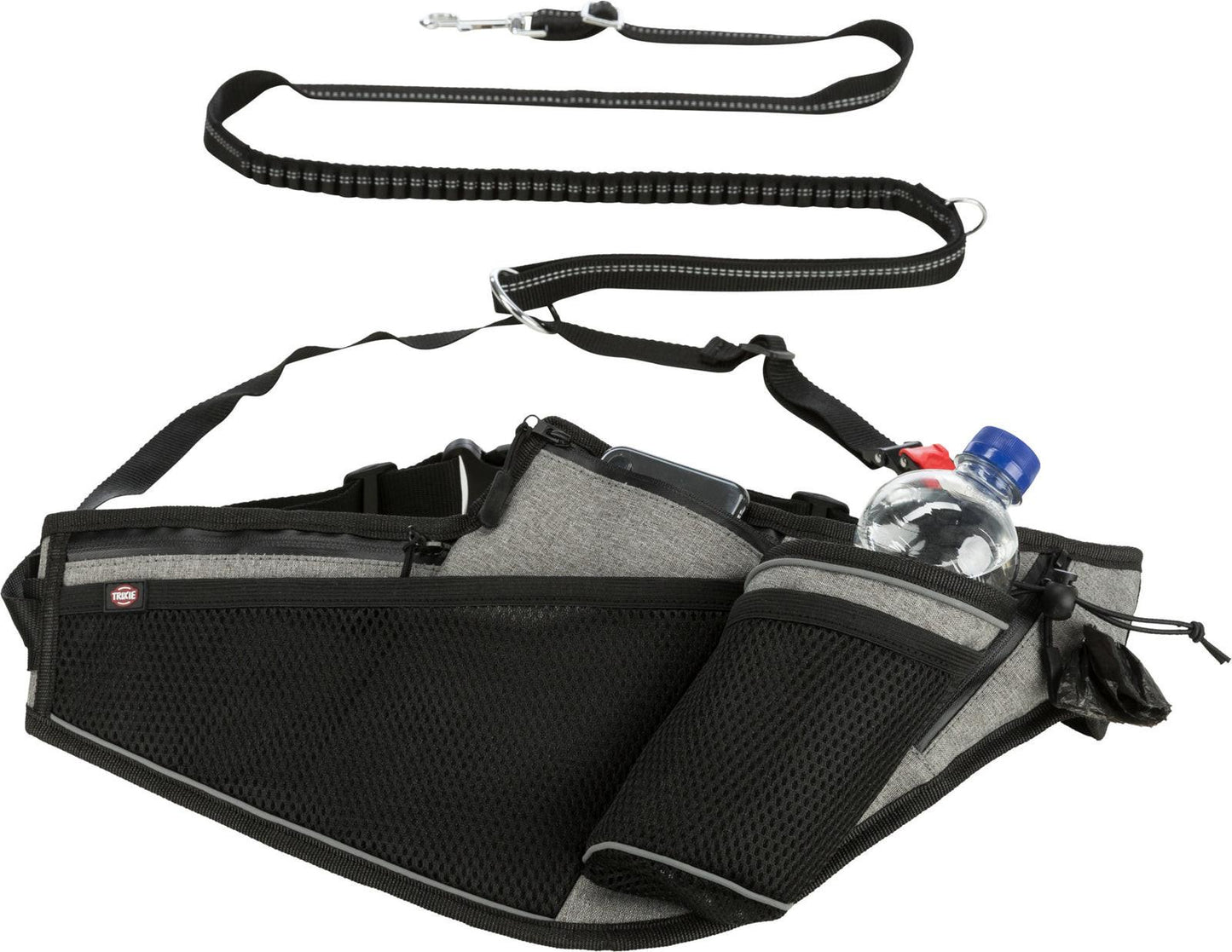 Trixie Jogging belt with leash, belt: 70-130 cm/23 cm, leash: 1.15-1.50 m/20 mm, grey/black.