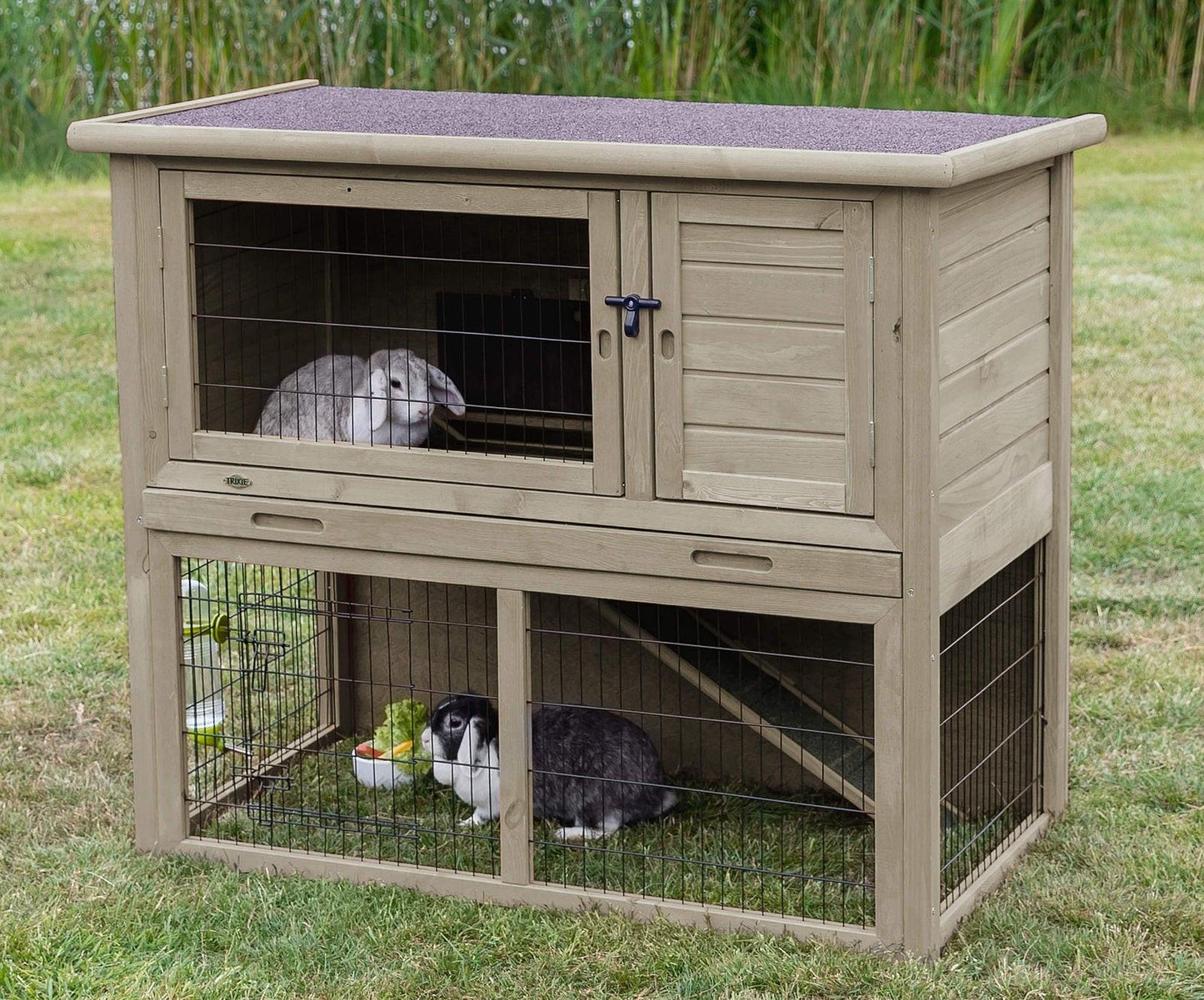Trixie natura small animal hutch with outdoor run, 116 X 97 X 63 cm, grey-green.