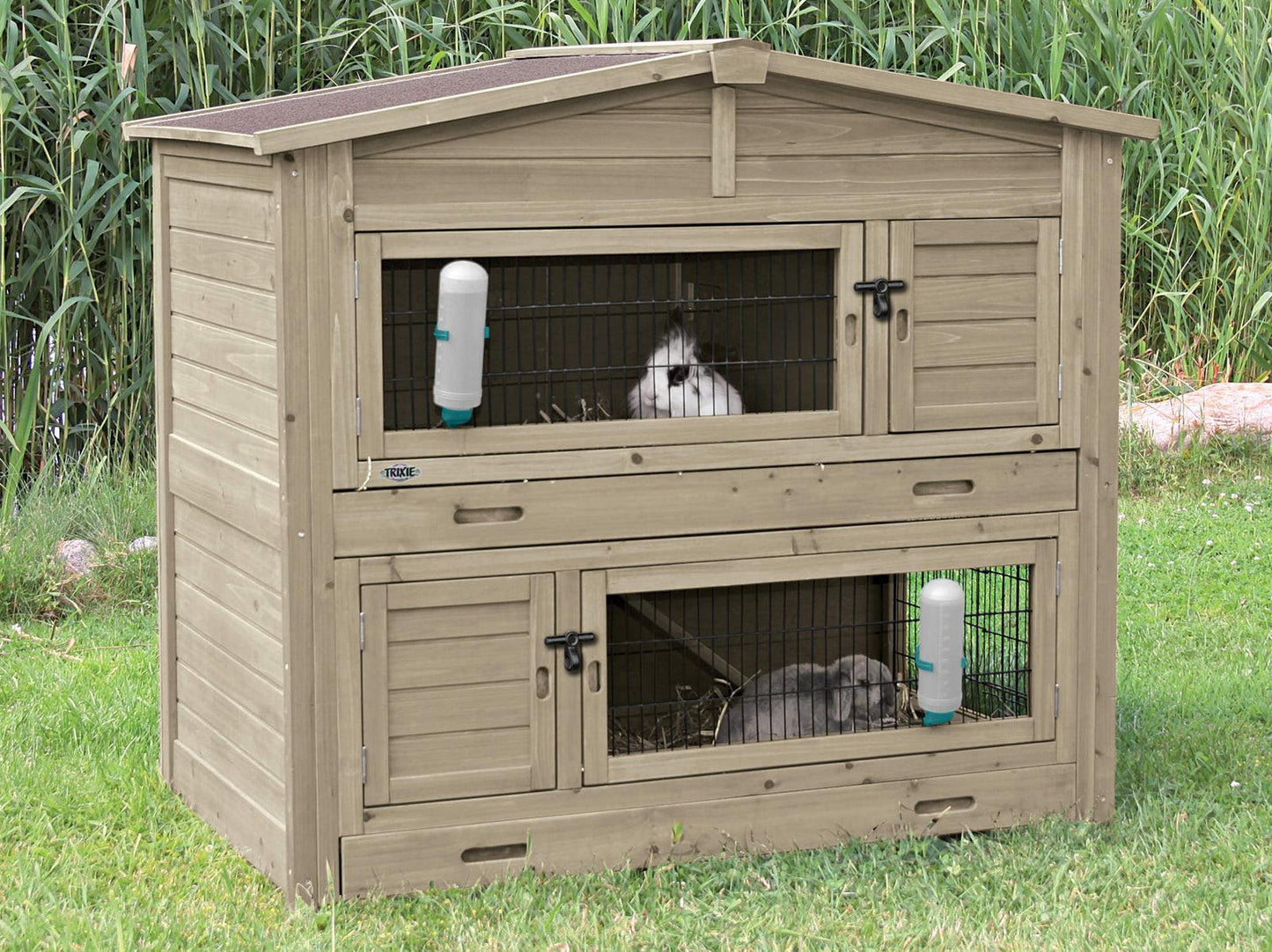 Trixie natura small animal hutch 2 storeys, 133 X 120 X 83 cm, grey-green.