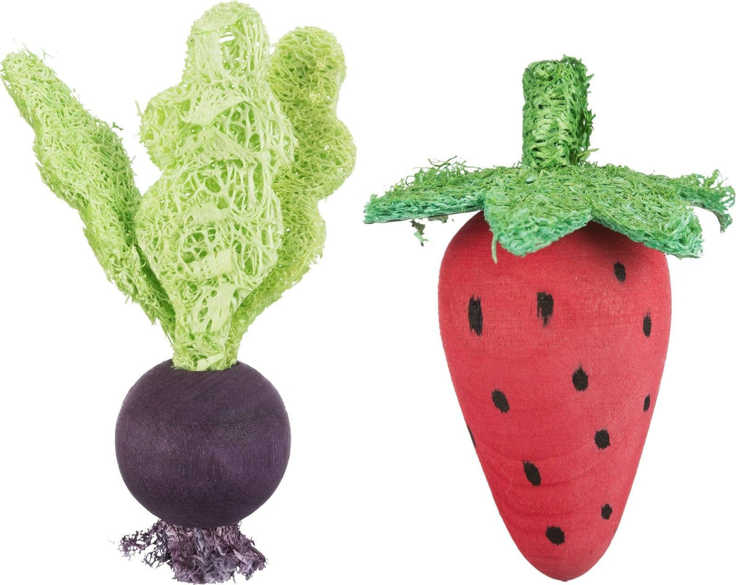 Trixie Set of strawberry/beetroot, wood/loofah, 6/9 cm.