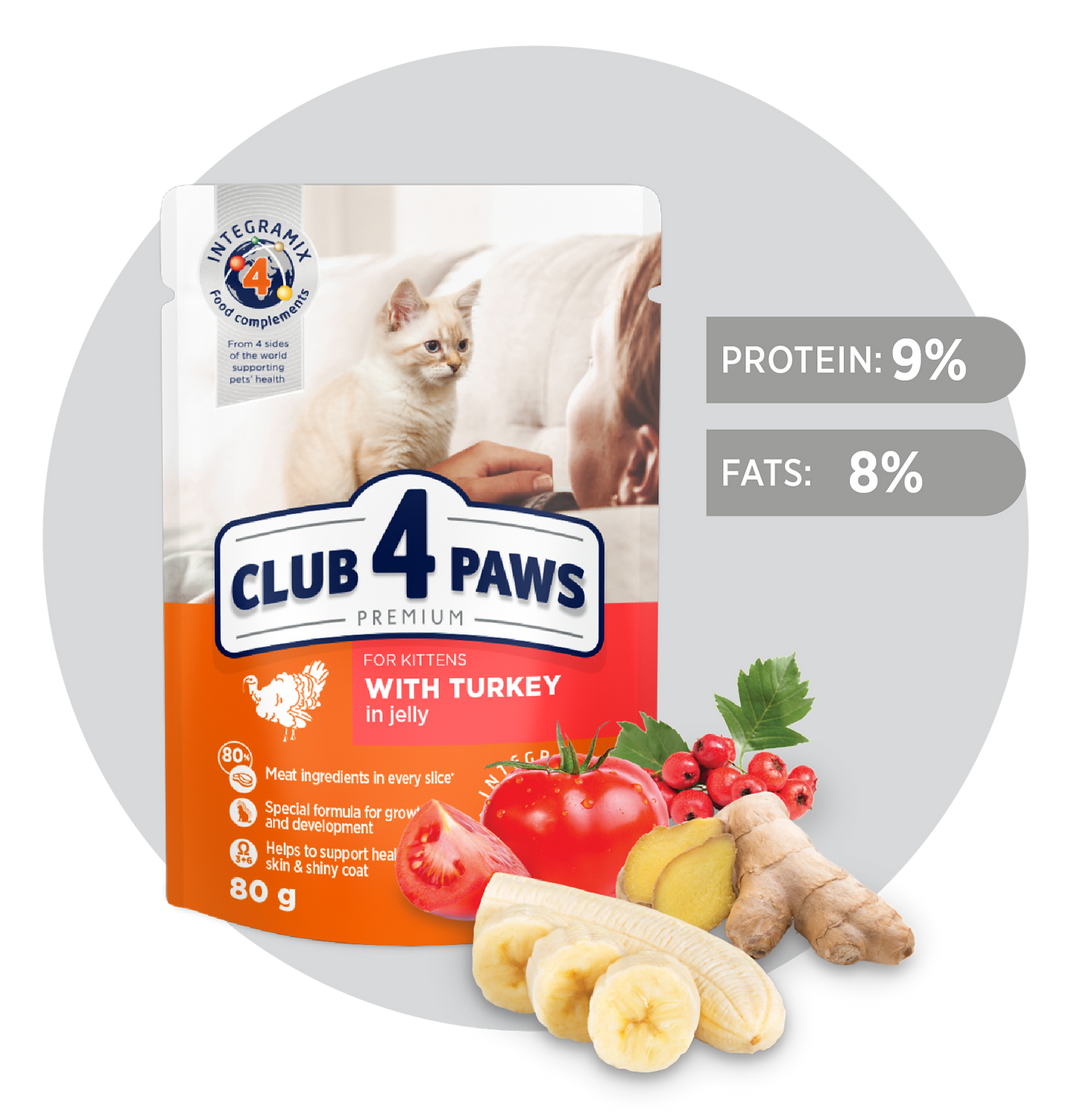 CLUB 4 PAWS Premium for kittens "With turkey in jelly". Сomplete pouches