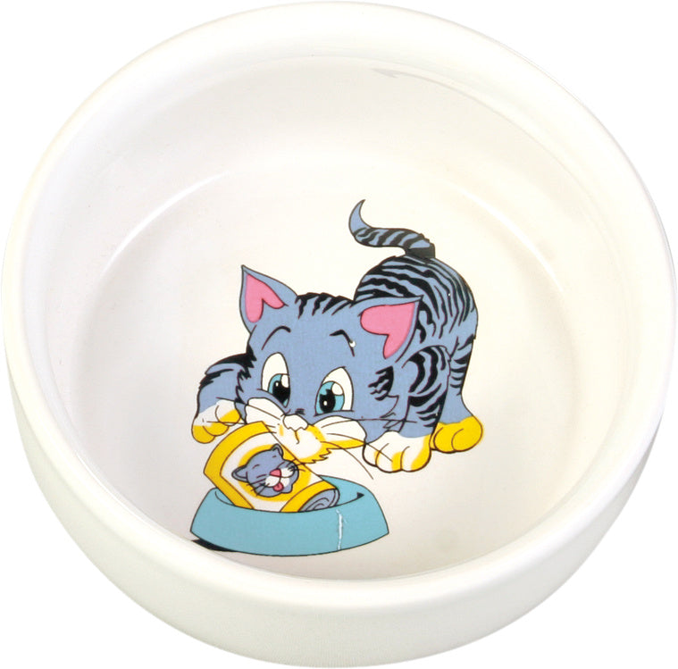 Trixie Ceramic cat bowl with motif, 0.3 l/Ç÷ 11 cm, white