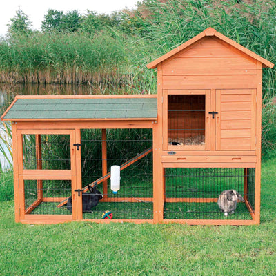 Trixie natura small animal hutch with outdoor run, 199 x 146 x 93 cm, brown