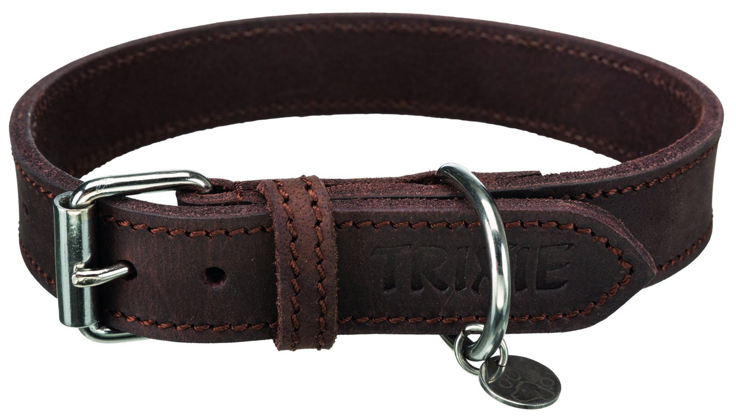 Trixie Rustic fatleather collar, L-XL: 57-66 cm/30 mm, dark brown