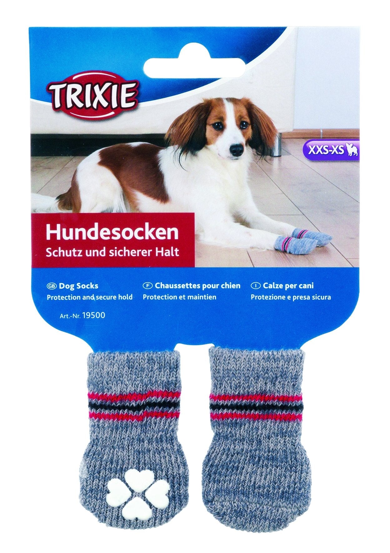 Trixie Dog socks, non-slip, XXS-XS, 2 pcs., grey