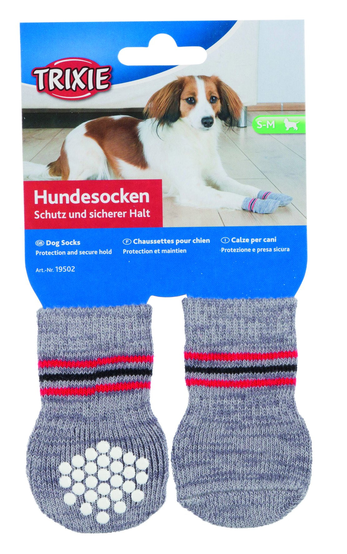 Trixie Dog socks, non-slip, S-M, 2 pcs., grey