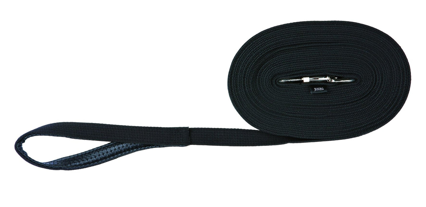 Trixie Tracking leash, flat strap, 10 m/20 mm, black