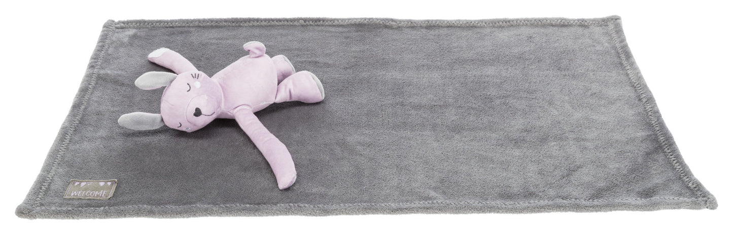 Trixie Junior cuddly set blanket/rabbit, plush, 75 Ç? 50 cm, grey/light lilac