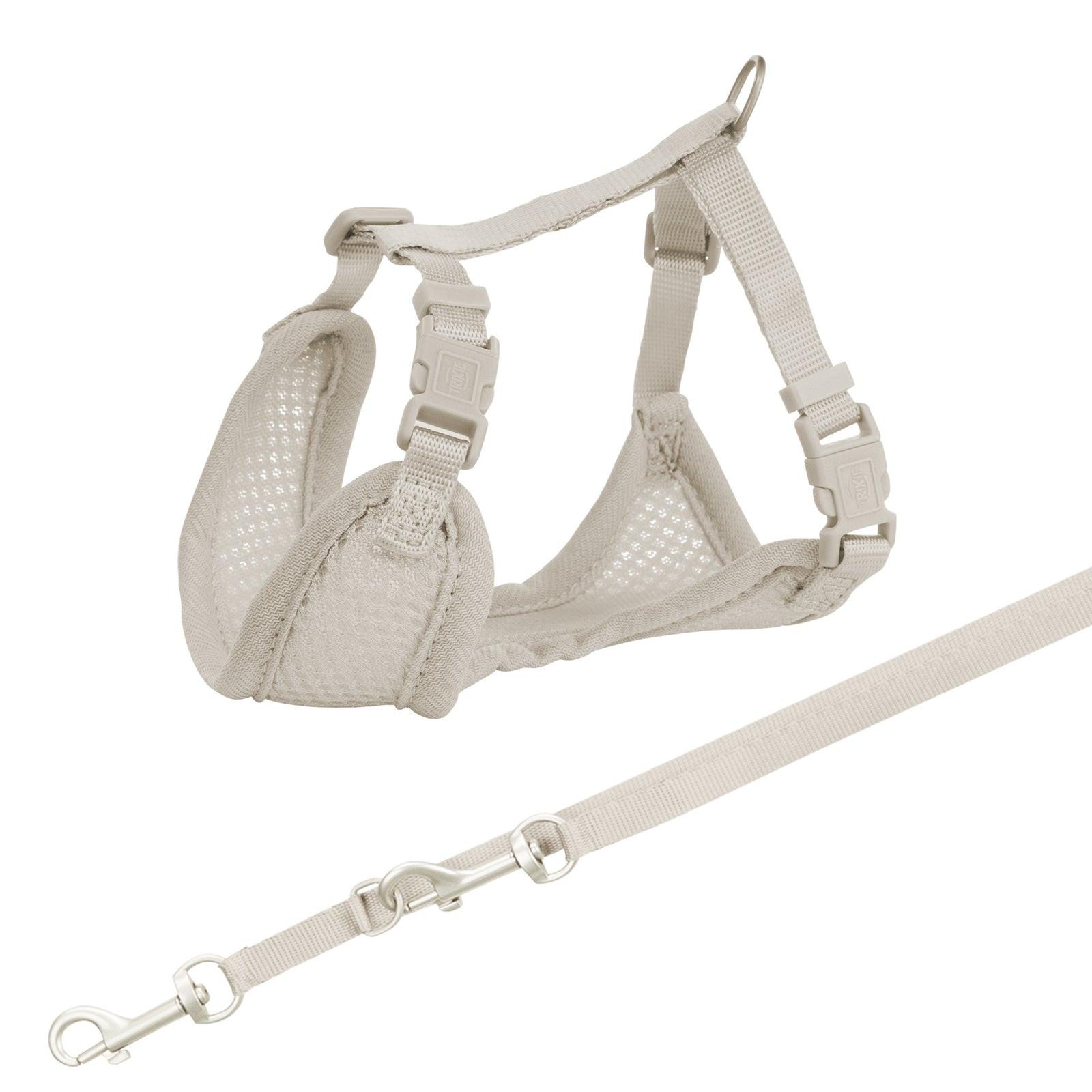 Trixie Junior puppy soft harness with leash, 26-34 cm/10 mm, 2.00 m, light grey.