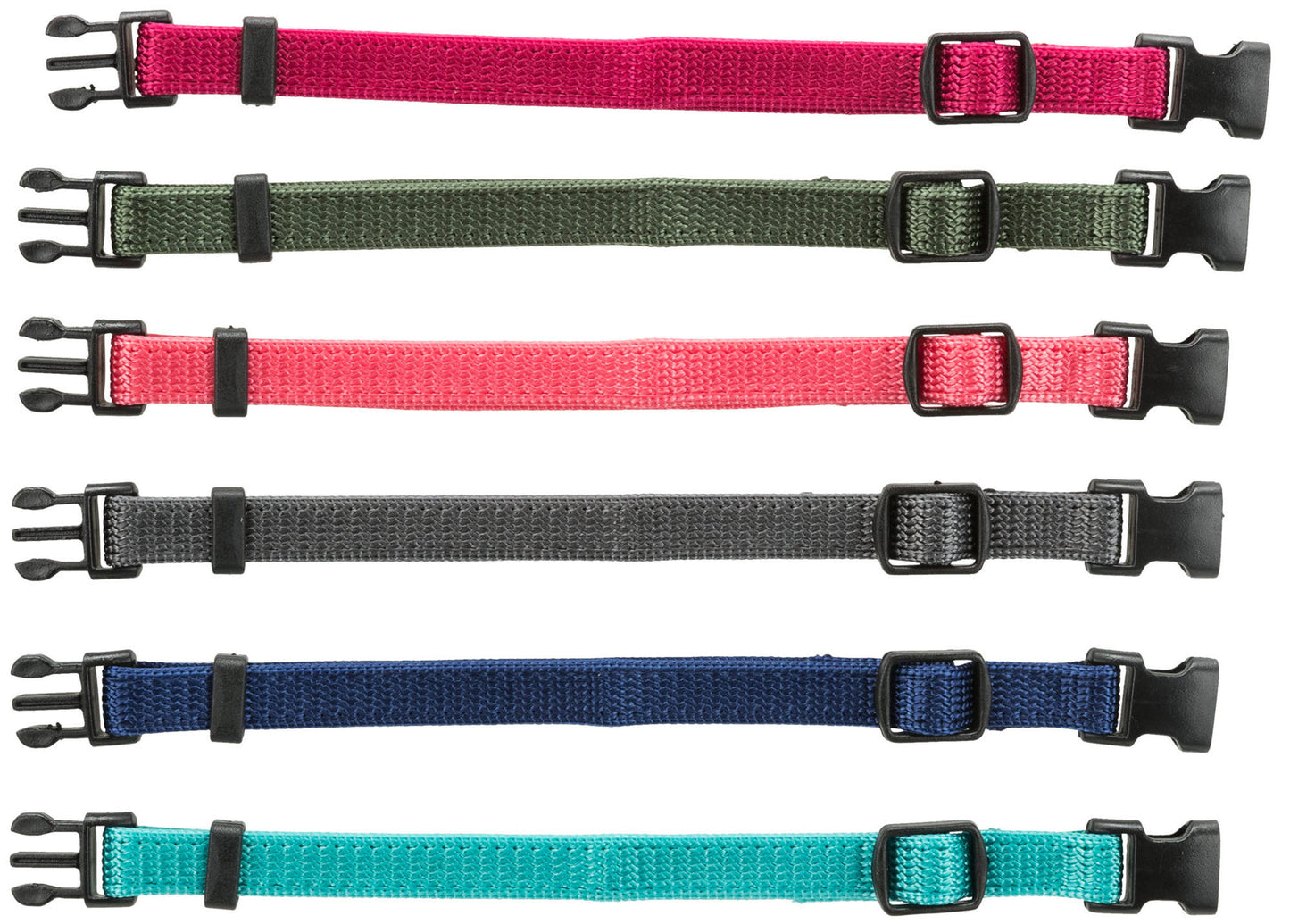 Trixie Junior set of puppy collars, S-M: 17-25 cm/10 mm, fuchsia, graphite, indigo, forest, coral, ocean
