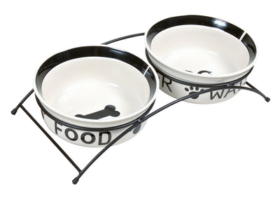 Trixie Eat on Feet bowl set, 2 x 0.6 l/diam. 15 cm, white/black