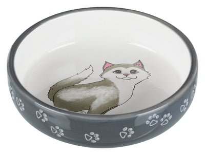 Trixie Cat bowl for short-nosed breeds, ceramic, 0.3 l/diam. 15 cm, grey/white