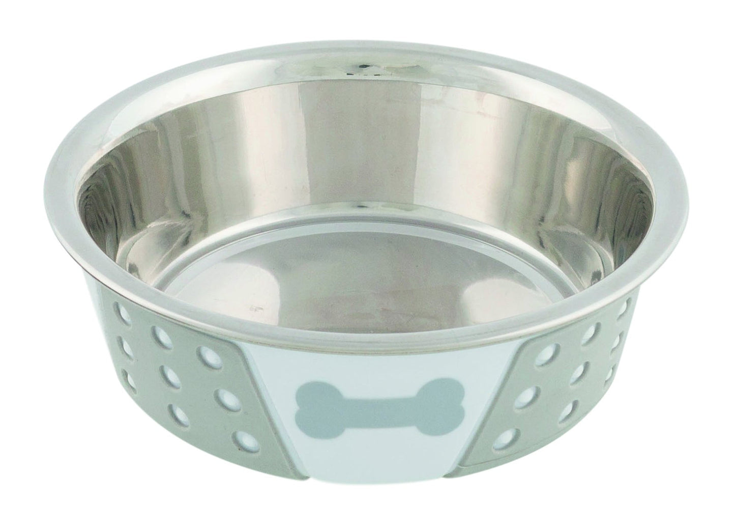 Trixie Stainless steel bowl with silicone, 0.4 l/diam. 14 cm, white/grey