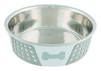 Trixie Stainless steel bowl with silicone, 1.4 l/diam. 21 cm, white/grey