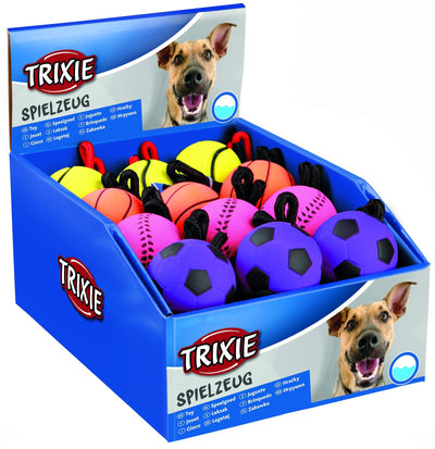 Trixie 24 sport balls on a rope, foam rubber, floatable, diam. 6 cm/30 cm