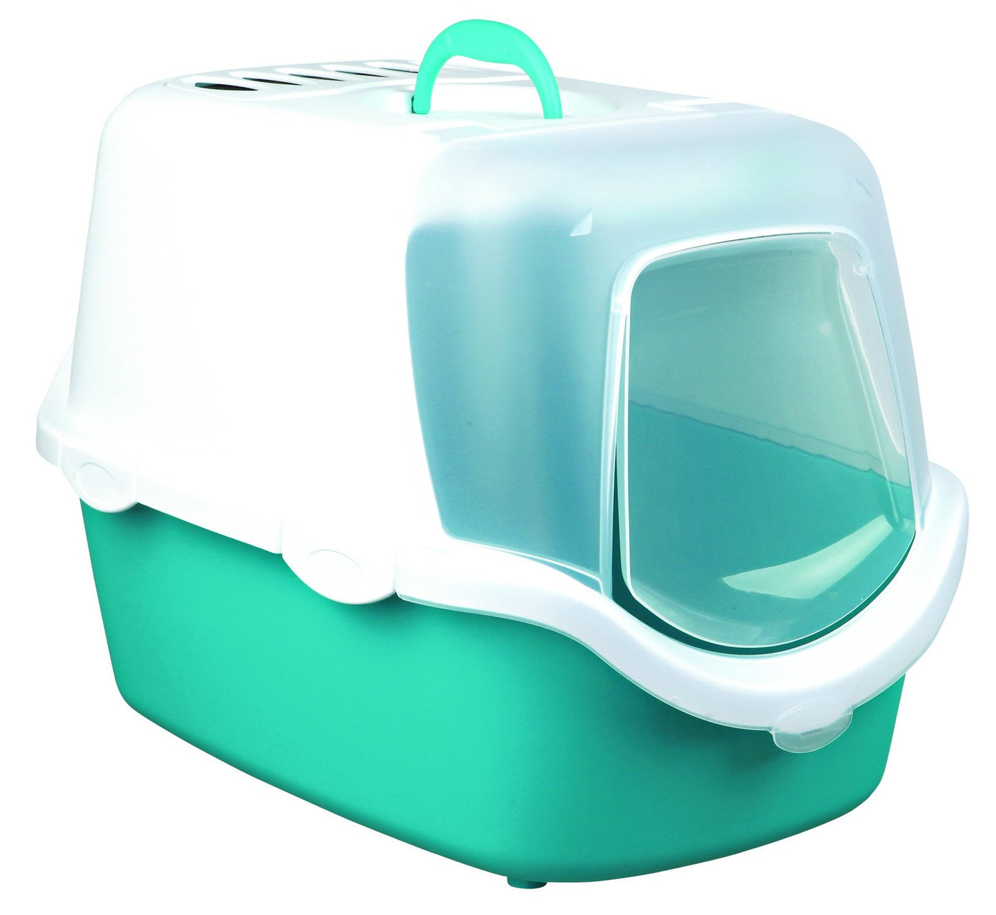 Trixie Vico Open Top Litter Tray, with hood, 40 x 40 x 56 cm, turquoise/white