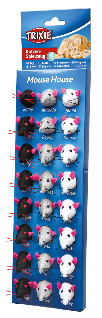 Trixie 24 plush mice/Mouse House, 5 cm