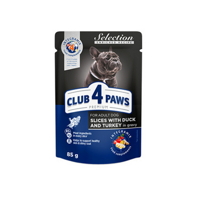 CLUB 4 PAWS Premium Pouches "Slice with Duck & Turkey in Gravy" – 1 KG