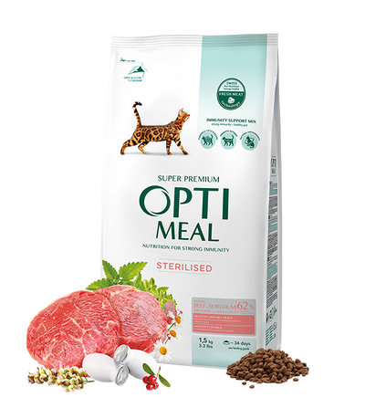 Complete Dry Pet Food For Sterilised Cats - High In Beef And Sorghum – 8 g
