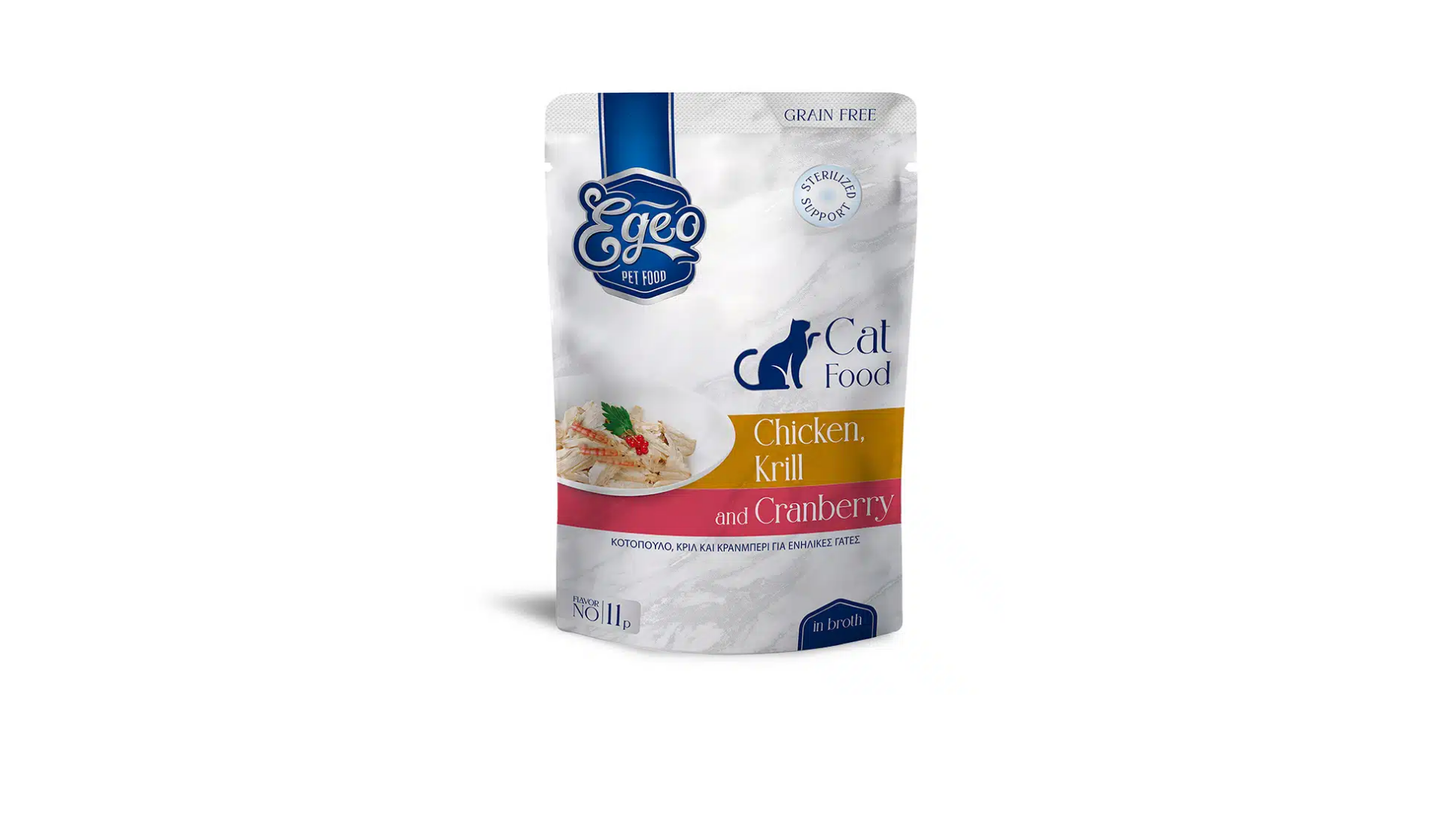 Egeo Adult Cat Chicken, Krill & Cranberry In Broth Pouch 85g