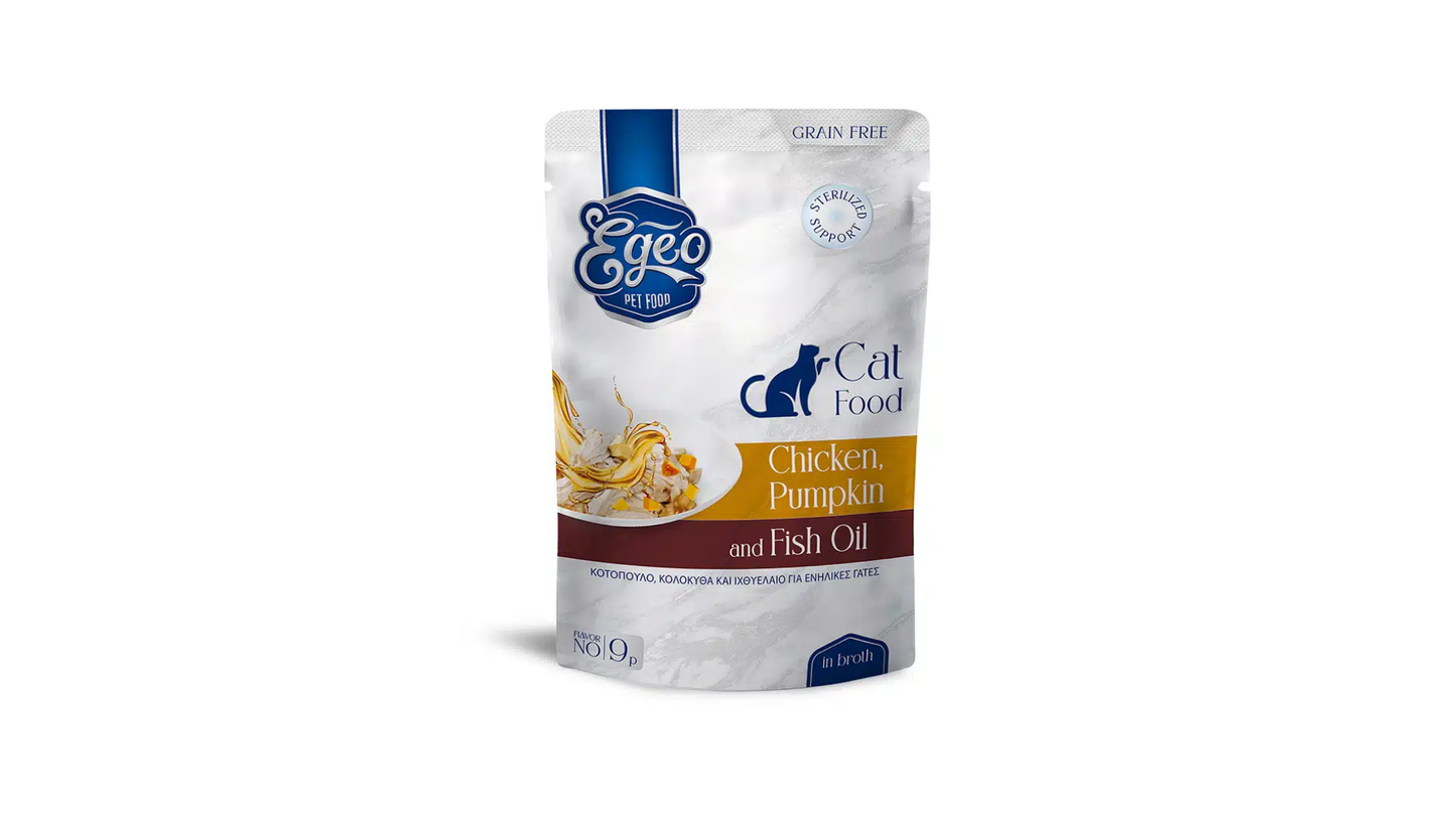 Egeo Adult Cat Chicken, Pumpkin & Fish Oil In Broth Pouch 85g.