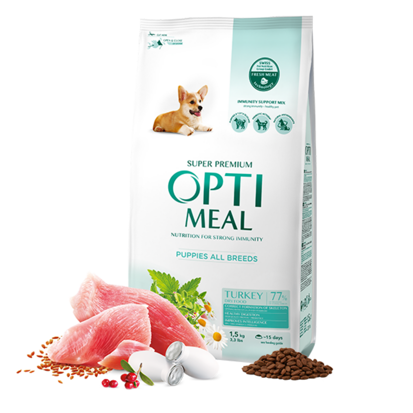 OPTIMEAL Dry dog food for puppies of all breeds with Turkey – 100 g