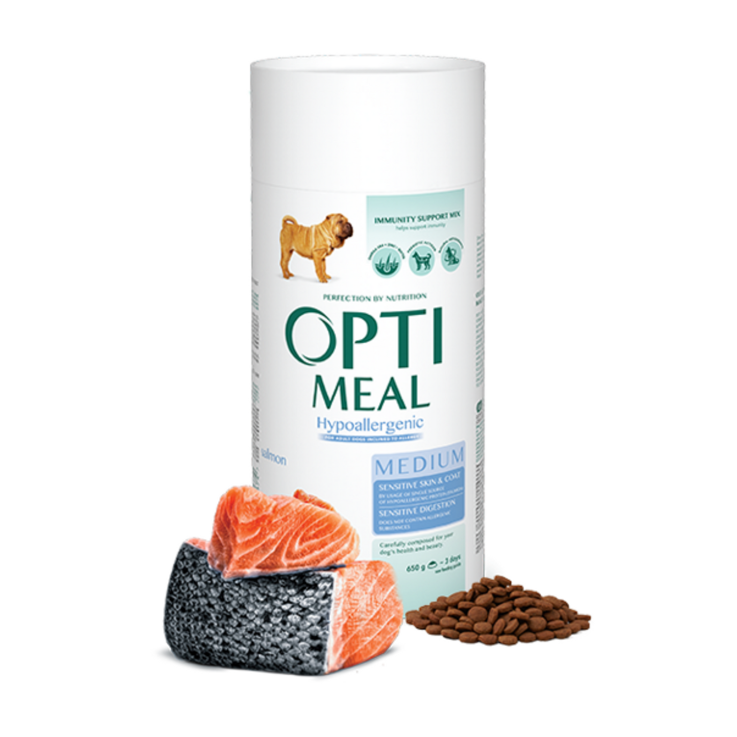 OPTIMEAL Hypoallergenic dry dog food for adult dogs of medium breeds with Salmon – 100 g