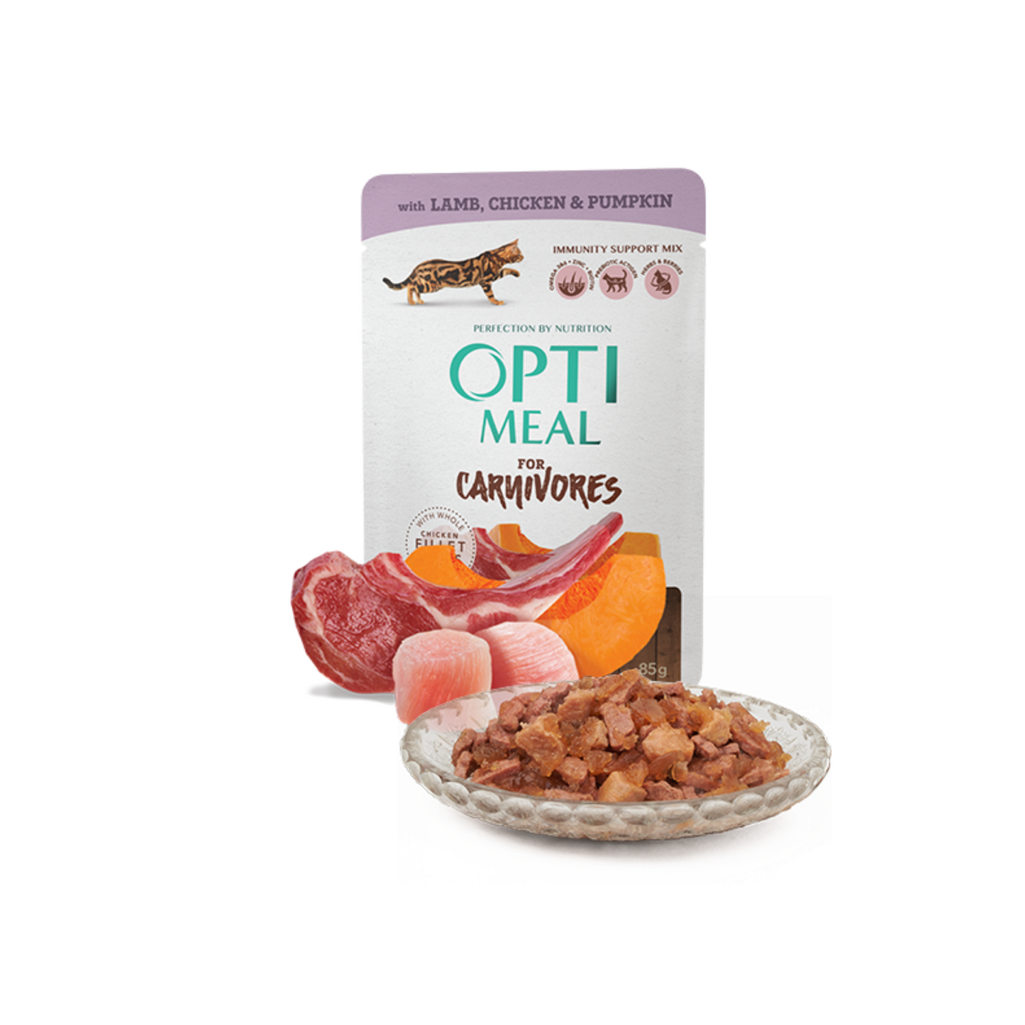 OPTIMEAL Pouches with Lamb and Chicken fillet in Pumpkin Jelly – 09 g