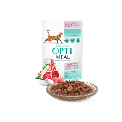 OPTIMEAL Sensitive Digestion Pouches with Lamb and Turkey Fillet in Sauce Grain Free – 23 g