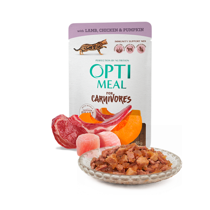 Optimeal Adult Cats With Lamb And Chicken Fillet In Pumpkin Jelly Pouch