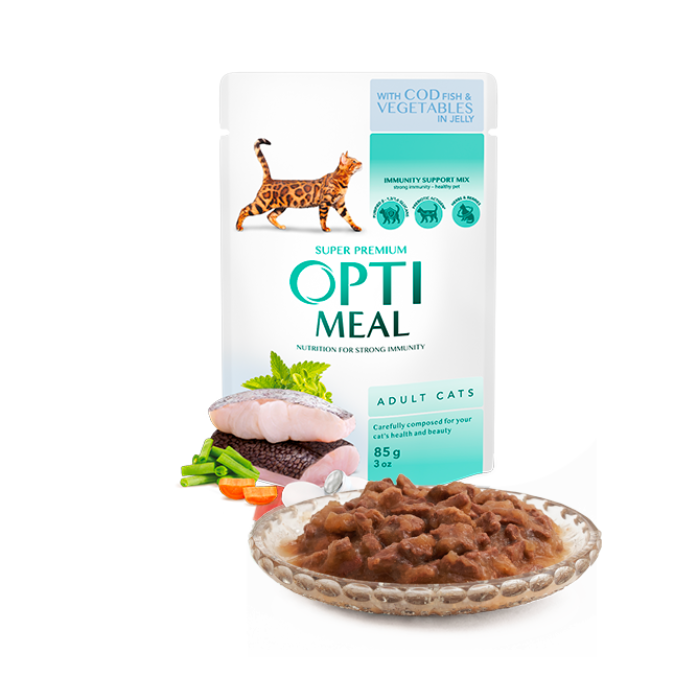 OPTIMEAL Adult Cats With Cod Fish And Veggies In Jelly – 100 g