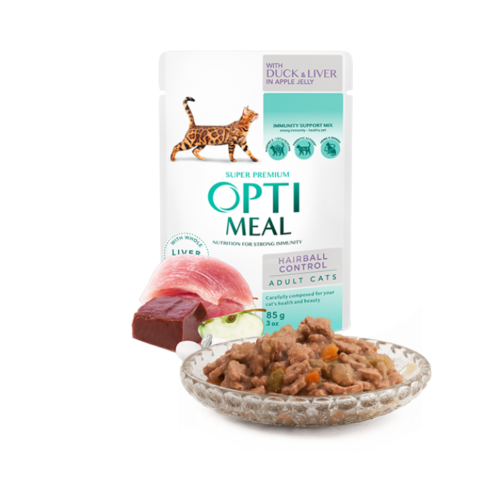Optimeal Hairball Control - Duck And Slices Of Liver In Apple Jelly – 54 g