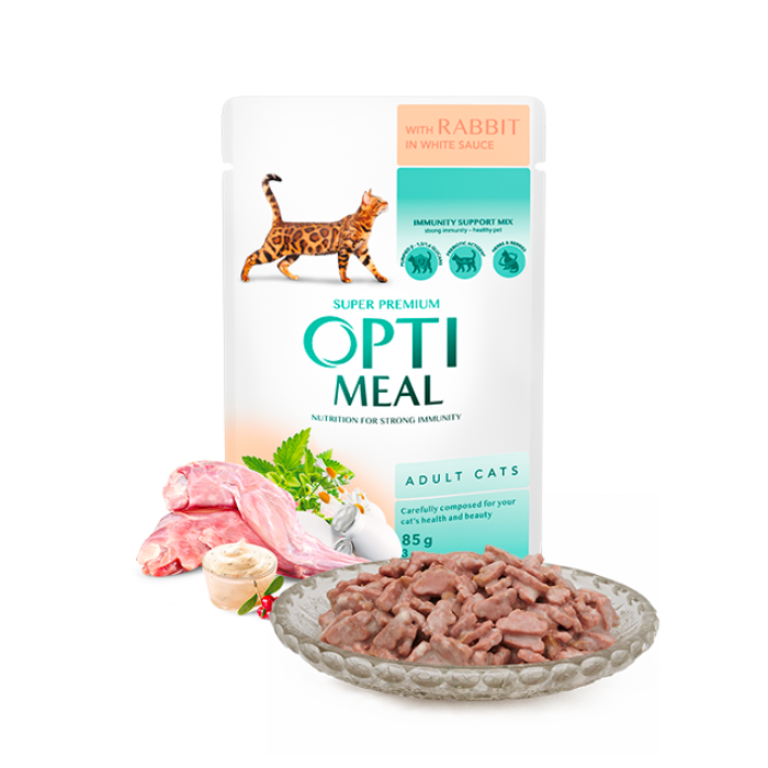 Optimeal Adult Cats With Rabbit In White Sauce Pouch