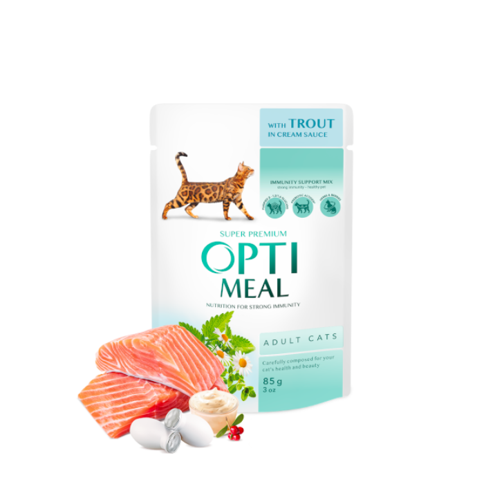 Optimeal Adult Cats With Trout In Cream Sauce Pouch