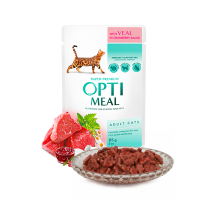 Optimeal Adult Cats With Veal In Cranberry Sauce Pouch