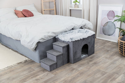 Trixie Harvey cave with steps, 119 x 47 x 50 cm, grey/white-black