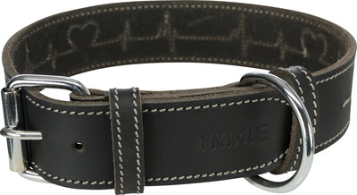 Trixie Rustic fatleather collar Heartbeat, L: 47ƒ??55 cm/40 mm, black