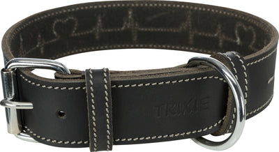 Trixie Rustic fatleather collar Heartbeat, SÆ’??M: 34Æ’??40 cm/30 mm, black