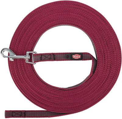 Trixie Tracking lead, rubberised, S–M: 15 m/15 mm, sangria