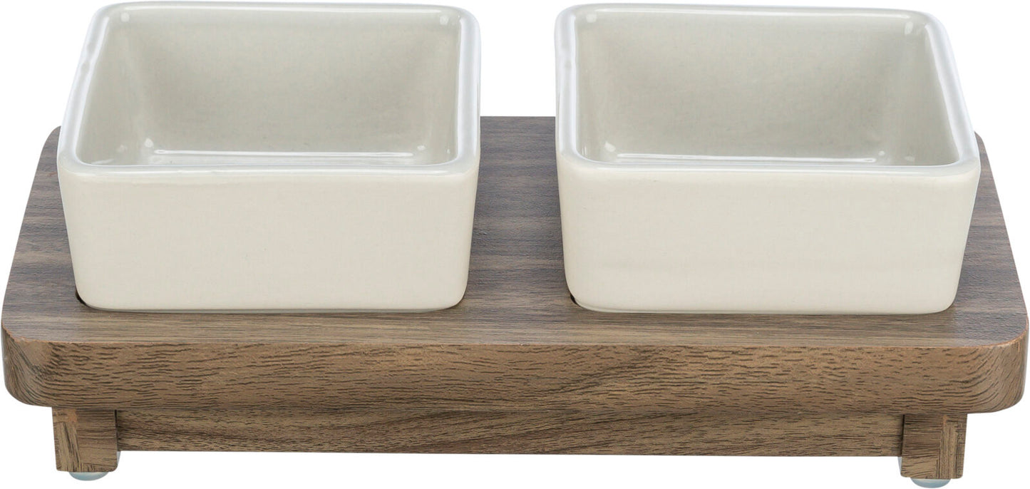 Trixie CityStyle bowl set, ceramic/MDF, 2 Ç? 0.2 l/10 Ç? 10 cm/24 Ç? 4 Ç? 12 cm, grey/brown