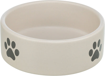 Trixie Bowl, paw motif, ceramic, 0.8 l/diam 16 cm, light grey/grey